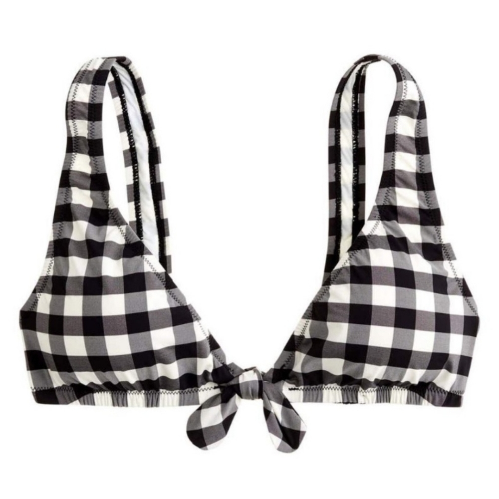 J. Crew Gingham Tie Front Scoop Back Bikini Top